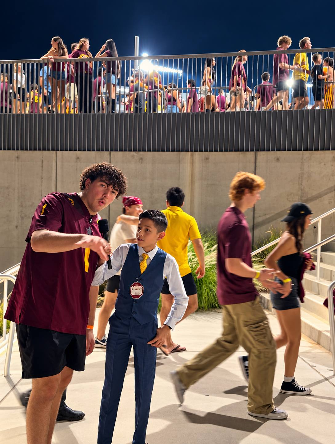 Talking with an ASU student about the game for Bold World Media. Photo: Bold World Media.
